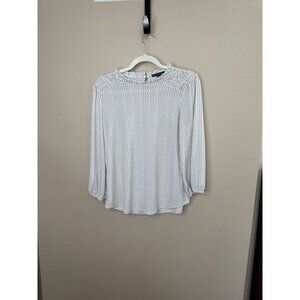 Adrianna Papell Womens White Black Blouse‎ Small long sleeve polyester pullover